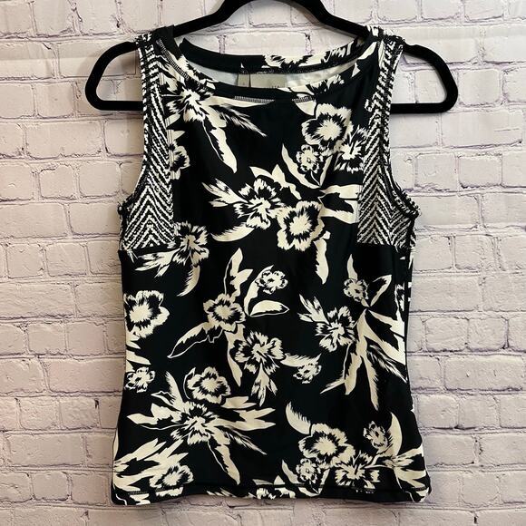 Athleta Tops - Athleta Molokai Rash Guard Tank Top Black Cream Floral Women's Small Beach